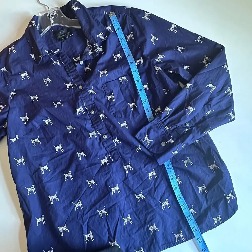 J. Crew Dalmatian Classic Shirt Womens Size 10 Blue Dog Novelty Popover Top